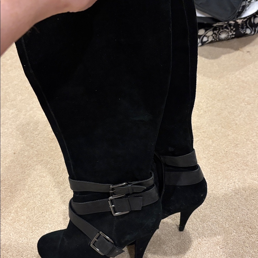 Aldo Black Knee-High Boots with Buckle
